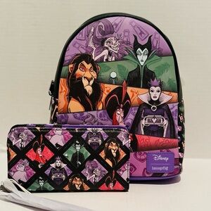 Lounge Disney NWT Villains Panels Mini Backpack & Tech Wallet
